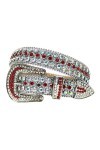 Vintage Western Strass Ceinture Cristal Stud Ceinture Cowgirl Luxe Strap, Argenté/rouge, 112