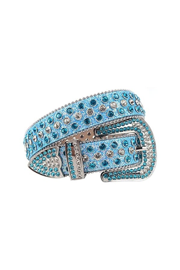 Ceinture Western avec strass et boucle ardillon pour homme et femme - Pour jeans - Doré - 111,8 cm