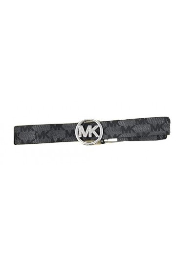 Michael Michael Kors Ceinture en cuir pour femme avec boucle argentée avec logo strass, noir, noir, Large/X-Large