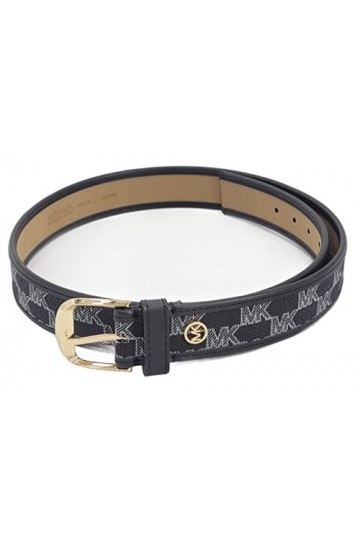 Michael Kors 556226C Ceinture en cuir avec logo noir/gris avec matériel doré 106 cm Taille L, noir, Large