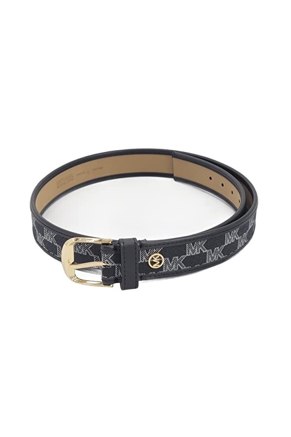 Michael Kors 556226C Ceinture en cuir avec logo noir/gris avec matériel doré 106 cm Taille L, noir, Large