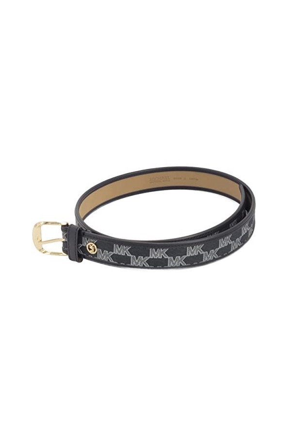 Michael Kors 556226C Ceinture en cuir avec logo noir/gris avec matériel doré 106 cm Taille L, noir, Large