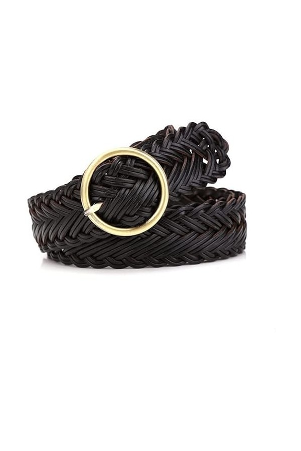 Tricoté Dames Ceinture Cuir Tressé Ceinture Dames Boucle Ronde Ceinture Tressée Femmes Casual Dames Jeans Ceinture Réglable 
