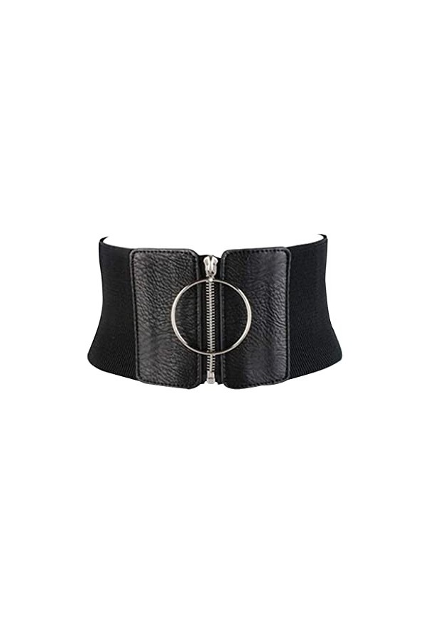 QZH Ceinture Large pour Femme Ceinture élastique pour Femme Ceinture Noire avec Anneau en métal pour Femme Noir, Taille Uniq