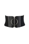 QZH Ceinture Large pour Femme Ceinture élastique pour Femme Ceinture Noire avec Anneau en métal pour Femme Noir, Taille Uniq