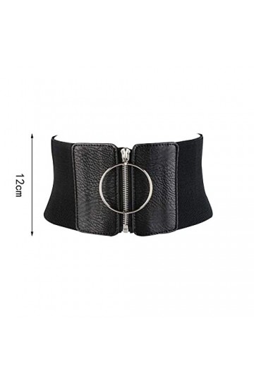 QZH Ceinture Large pour Femme Ceinture élastique pour Femme Ceinture Noire avec Anneau en métal pour Femme Noir, Taille Uniq