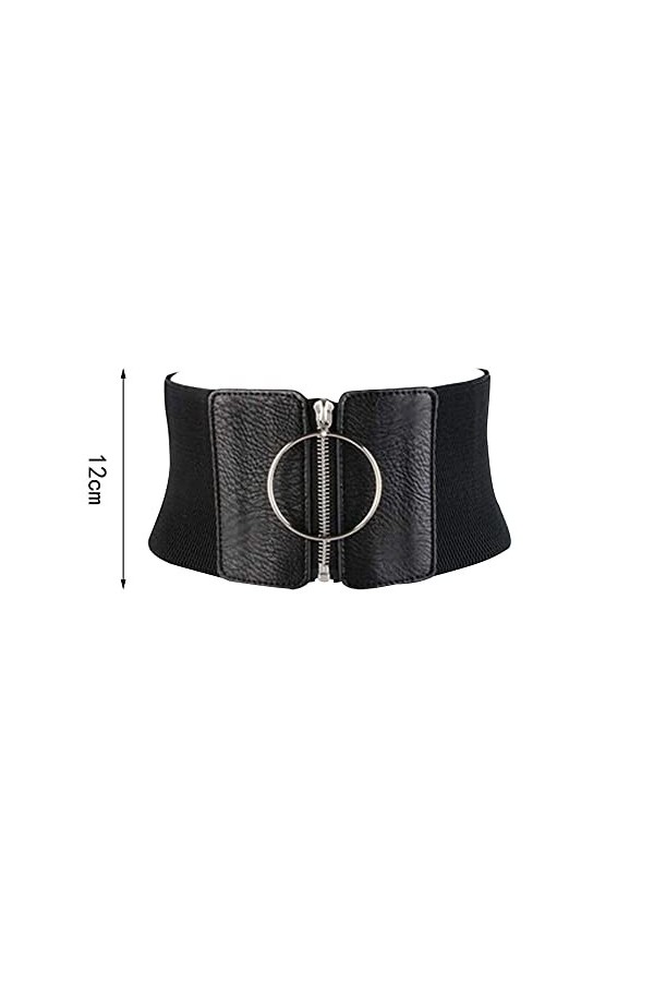 QZH Ceinture Large pour Femme Ceinture élastique pour Femme Ceinture Noire avec Anneau en métal pour Femme Noir, Taille Uniq