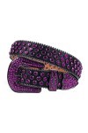 Ceinture western en denim avec strass et rivets pour femme, violet, 112