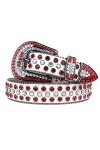 Ceinture Western cloutée en diamant pour homme et femme, boucle ardillon, style cowboy, pour jeans, ceinture femme, blanc, 12