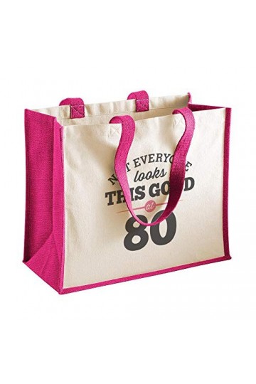 Sac en toile de coton pour femme - cadeau/courses/souvenir - pour 80ème anniversaire - naturel - 33 x 42 x 19 cm