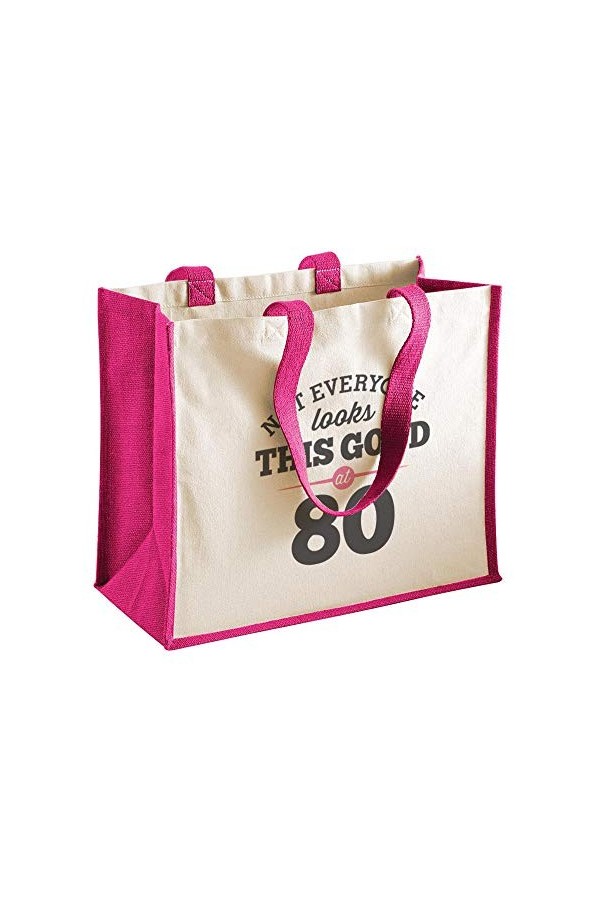 Sac en toile de coton pour femme - cadeau/courses/souvenir - pour 80ème anniversaire - naturel - 33 x 42 x 19 cm