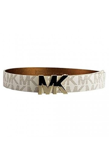 Michael Kors Vanilla Belt Gold Plaque logo MK XL, blanc, X-Large