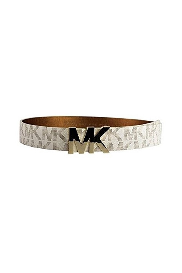 Michael Kors Vanilla Belt Gold Plaque logo MK XL, blanc, X-Large
