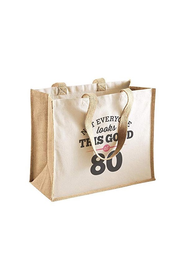 Sac en toile de coton pour femme - cadeau/courses/souvenir - pour 80ème anniversaire - naturel - 33 x 42 x 19 cm