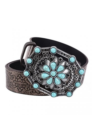 JJZXD Ceinture Ethnique Bohème Décorative Jeans Ceinture Femme Bleu Ardoise Boucle Marron