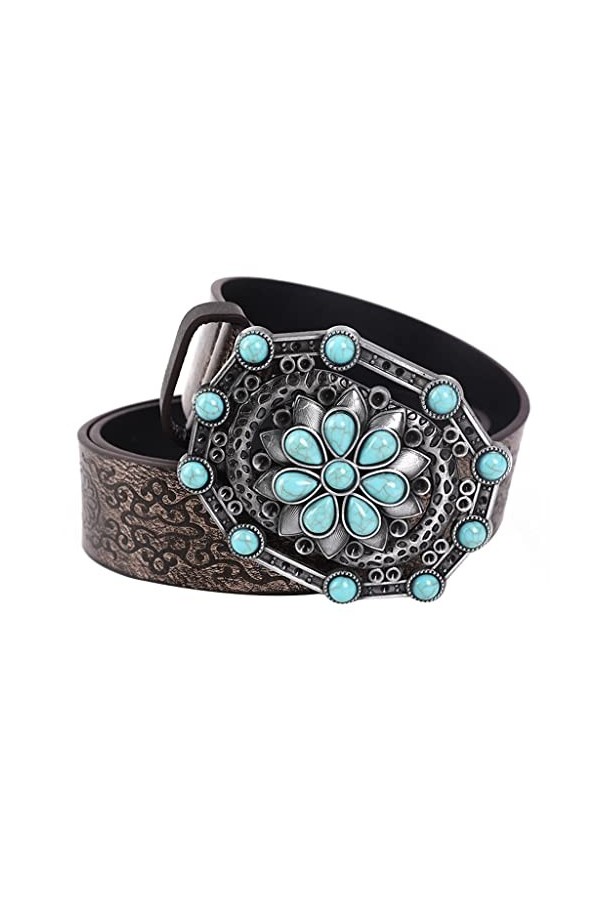 JJZXD Ceinture Ethnique Bohème Décorative Jeans Ceinture Femme Bleu Ardoise Boucle Marron