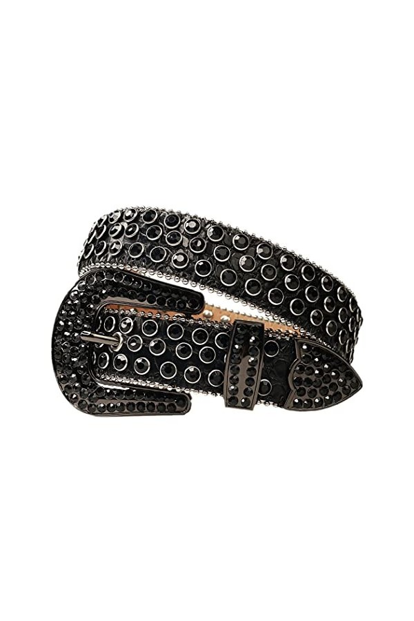 Haitpant Ceinture de luxe avec strass pour femme et homme - Ceinture cloutée en diamant - Cowgirl - Jean, tout noir, 38 inch