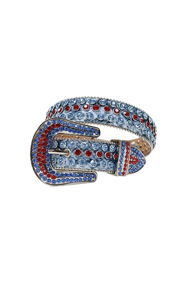 Haitpant Ceinture Western Strass Boucle Amovible Diamant Clouté Ceinture Pour Femme Homme, Bleu serpentine, 44 inch