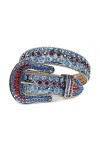 Haitpant Ceinture Western Strass Boucle Amovible Diamant Clouté Ceinture Pour Femme Homme, Bleu serpentine, 44 inch