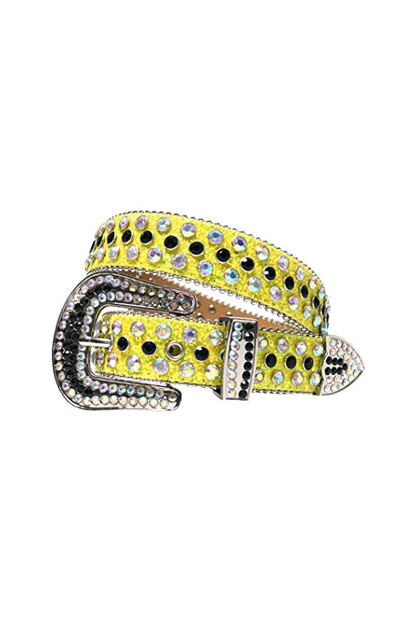 Haitpant Ceinture cloutée par diamant de ceinture de sangle occidentale de ceintures de strass de luxe, jaune, 46 inch