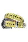 Haitpant Ceinture cloutée par diamant de ceinture de sangle occidentale de ceintures de strass de luxe, jaune, 46 inch