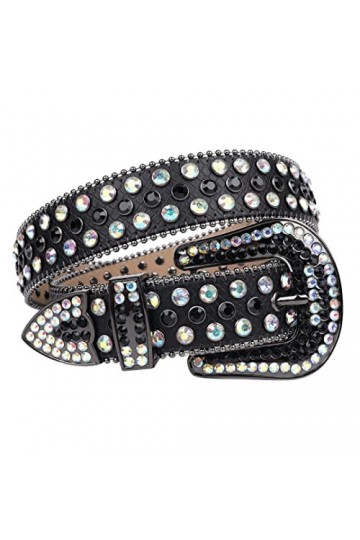 Ceinture en strass avec boucle ardillon pour femme Style occidental décontracté coloré incrusté de diamants, Noir coloré., 11