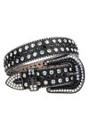 Ceinture en strass avec boucle ardillon pour femme Style occidental décontracté coloré incrusté de diamants, Noir coloré., 11