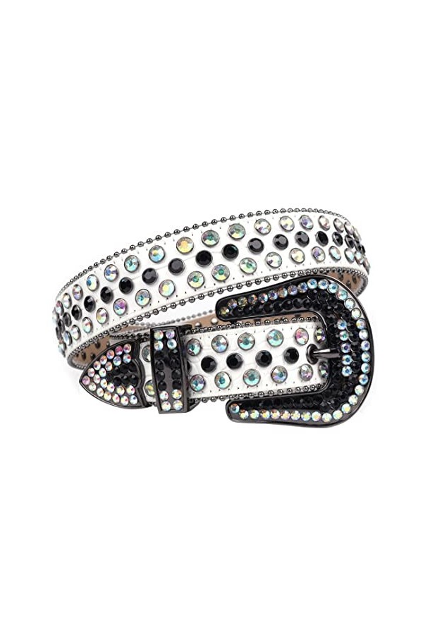 Ceinture en strass avec boucle ardillon pour femme Style occidental décontracté coloré incrusté de diamants, Noir coloré 1, 1