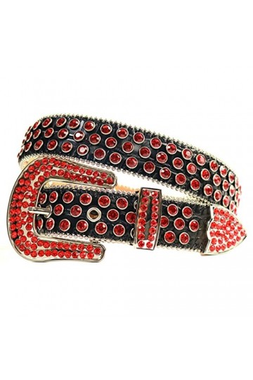 Ceinture de luxe cloutée de luxe de dames de ceinture de diamant occidentale ceinture de dames de cuir PU, rouge/noir, 112