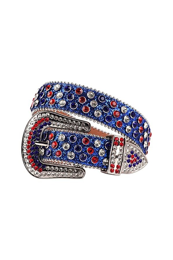 Ceinture en strass occidentale Ceinture de diamant Cowgirl Denim Bling Crystal Belt, Bleu coloré., 112
