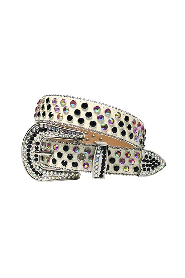 Ceinture en strass occidentale Ceinture de diamant Cowgirl Denim Bling Crystal Belt, Beige., 112