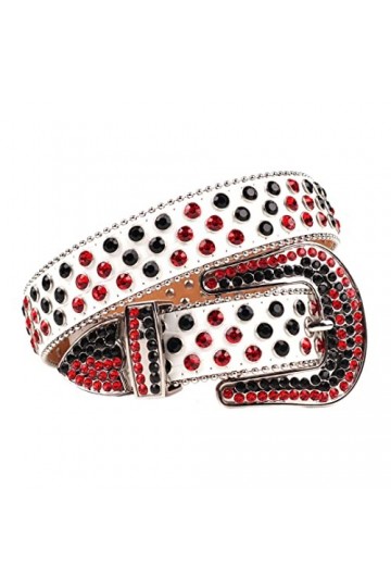 Ceinture en strass avec boucle ardillon pour femme Style occidental décontracté coloré incrusté de diamants, noir/rouge, 117 