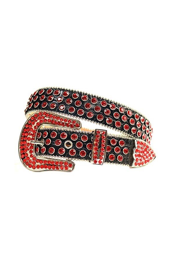 Ceinture en strass occidentaux pour femmes, bracelet en diamant de luxe, boucle large, rivet, rouge/noir, 112