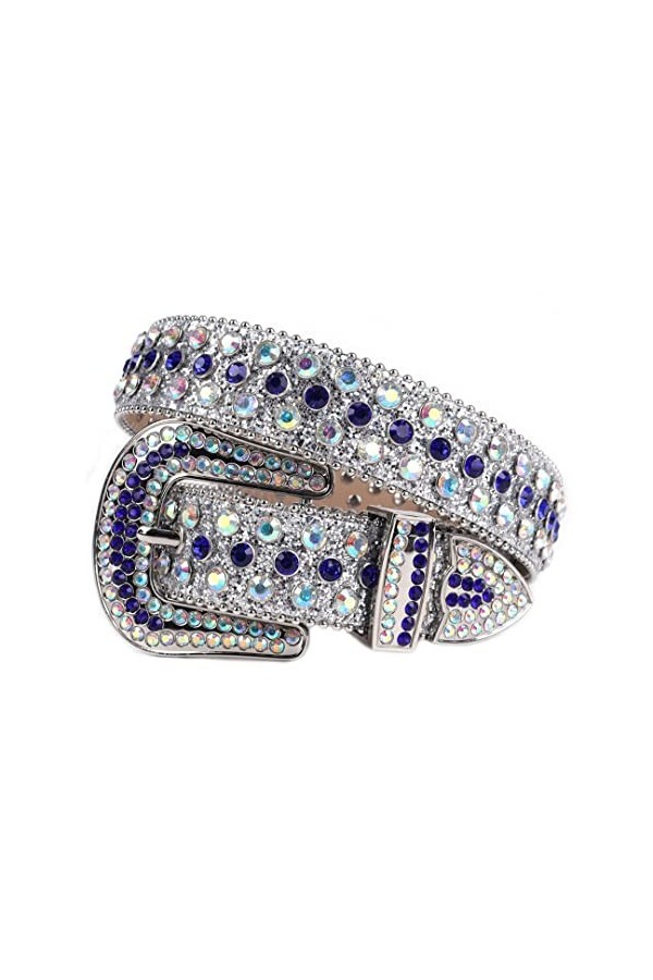 Ceinture en strass occidentaux pour femmes, bracelet en diamant de luxe, boucle large, rivet, Argenté/bleu, 112