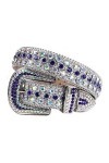 Ceinture en strass occidentaux pour femmes, bracelet en diamant de luxe, boucle large, rivet, Argenté/bleu, 112