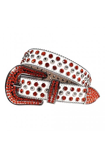 Ceinture de luxe cloutée de luxe de dames de ceinture de diamant occidentale ceinture de dames de cuir PU, Blanc Orange 2, 11