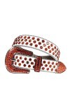 Ceinture de luxe cloutée de luxe de dames de ceinture de diamant occidentale ceinture de dames de cuir PU, Blanc/orange., 112