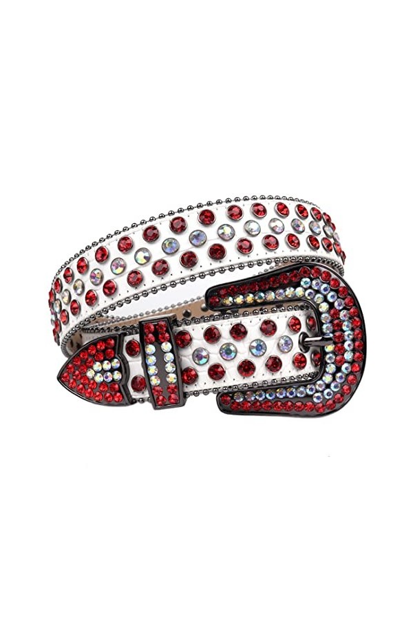 Ceinture en strass avec boucle ardillon pour femme Style occidental décontracté coloré incrusté de diamants, Rouge., 107