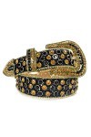 Ceinture en strass occidentale Ceinture de diamant Cowgirl Denim Bling Crystal Belt, noir/doré, 112