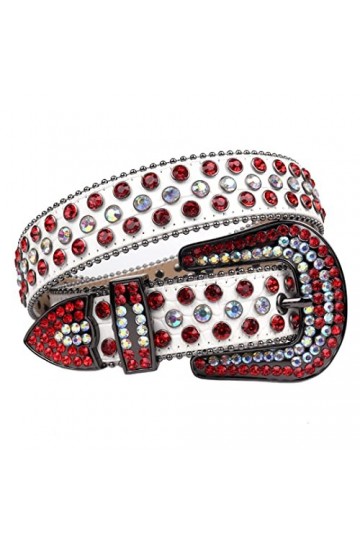 Ceinture en strass avec boucle ardillon pour femme Style occidental décontracté coloré incrusté de diamants, Rouge., 117 cm