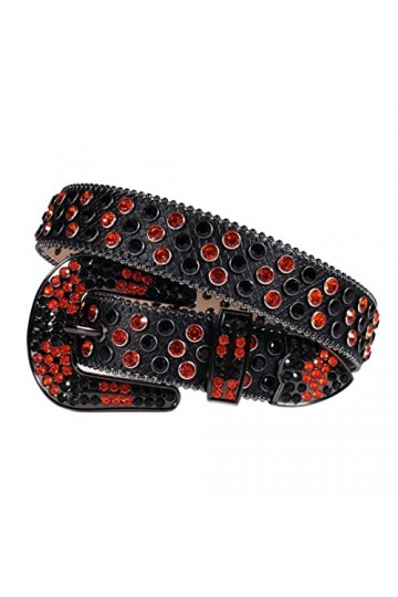 Ceinture brillante en cuir PU de ceinture de femmes de clous de luxe de ceinture de diamant de, Noir Rouge 4, 112