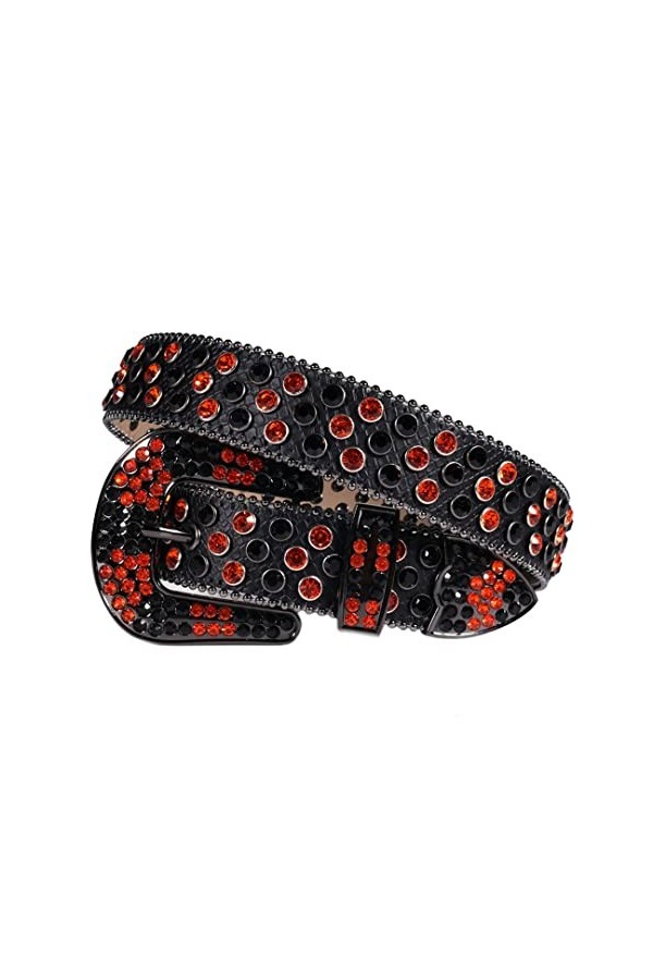 Ceinture brillante en cuir PU de ceinture de femmes de clous de luxe de ceinture de diamant de, Noir Rouge 4, 112