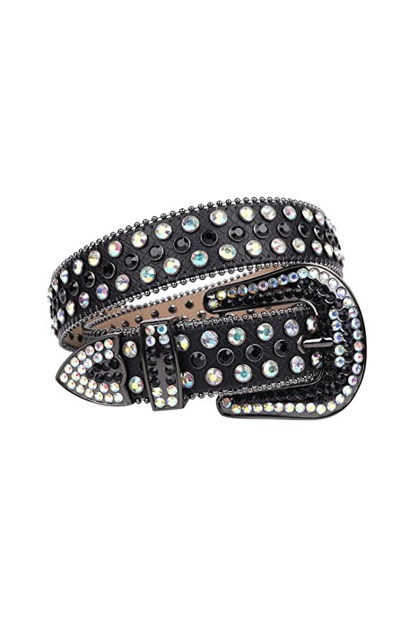 Ceinture de ceinture de perle occidentale de boucle de broche de diamant de luxe de ceinture de strass, Noir coloré., 112