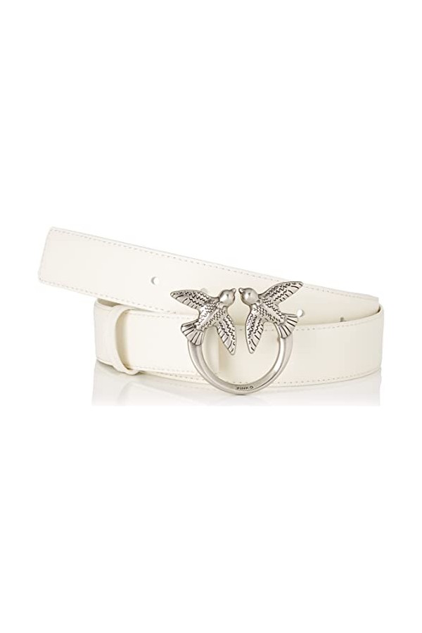 Pinko Love Berry H3 Belt Vello Set Ceinture, Z14o_Blanc Soie-Old Silver, S Femme