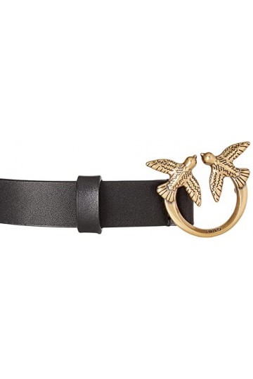Pinko Love Day Chain H2 Belt Vitello Ceinture, Z99Q_Nero-Antique Gold, S Femme