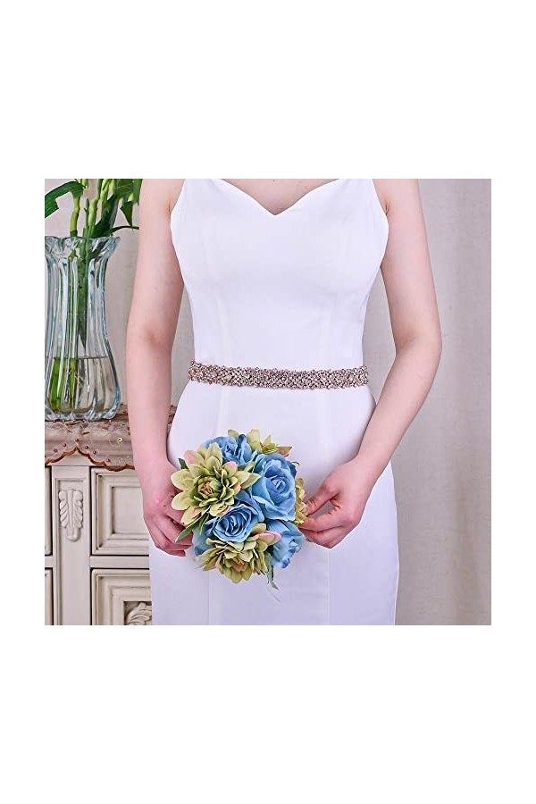 MJWDP Rose Gold Belt Rhinestone Accessoires de Mariage Brides Bridesmaid Girlfriend Girl Color : J, Size : Regolabile 