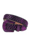 Ceintures en cuir strass pour femme avec boucle ardillon, sangle de cowgirl en diamant violet