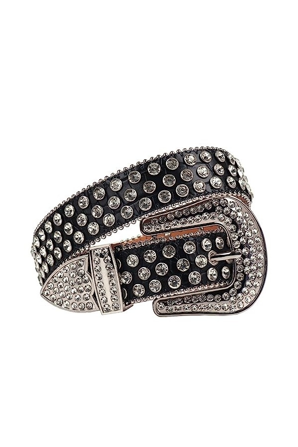 Ceinture à strass en cuir clouté pour femme