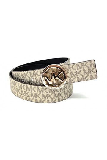 Michael Kors Women’s Twist Reversible Belt Gold MK Buckle , Silver/ Dark Brown, Large