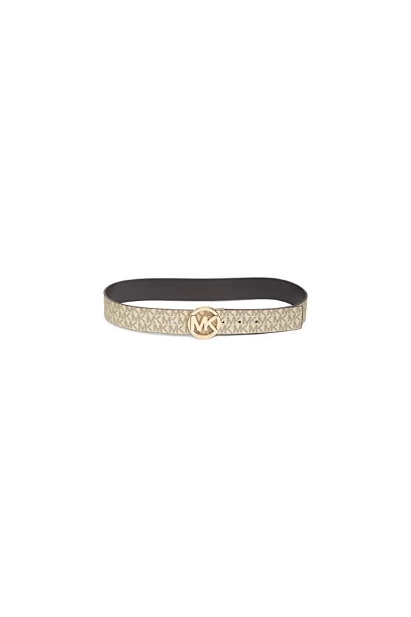 Michael Kors Women’s Twist Reversible Belt Gold MK Buckle , Silver/ Dark Brown, Large